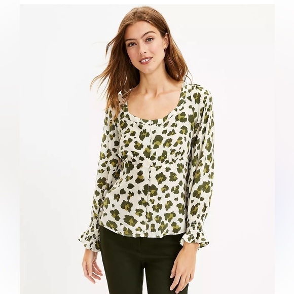 LOFT Tops - LOFT Leopard Green Floral Women's Top NWT
